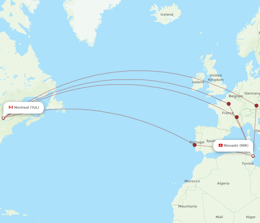 MIR-YUL flight routes