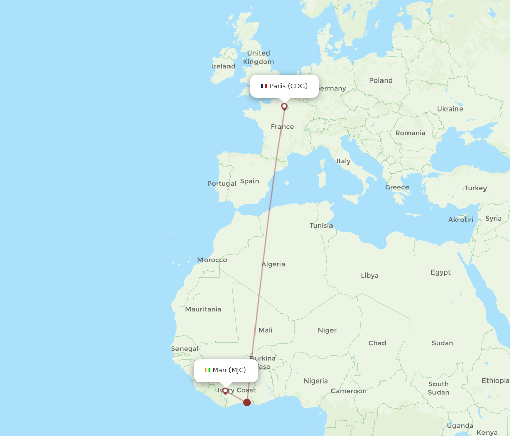 MJC to CDG flights and routes map