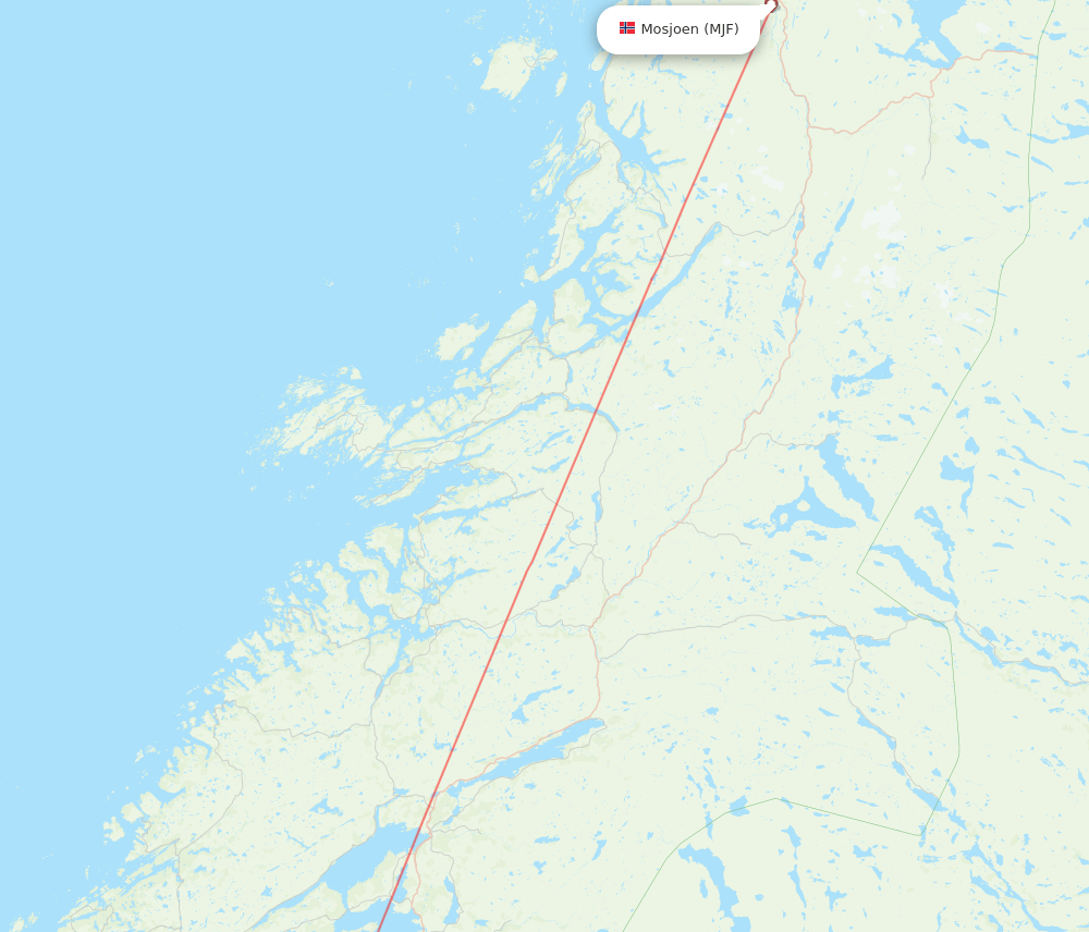 Mosjoen - Trondheim route map and flight paths