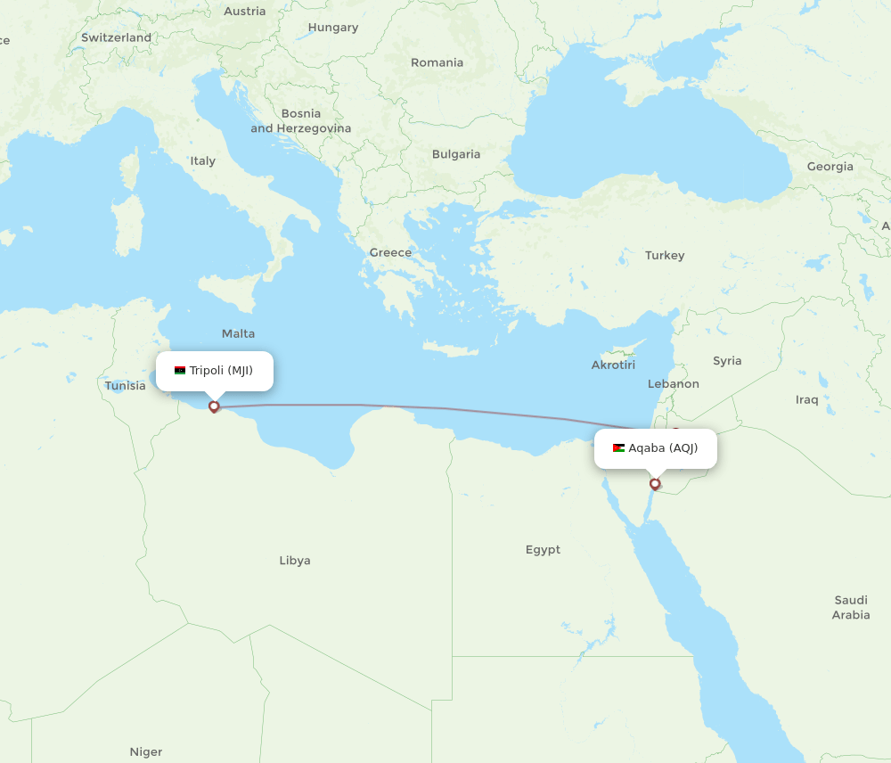 AQJ to MJI flights and routes map