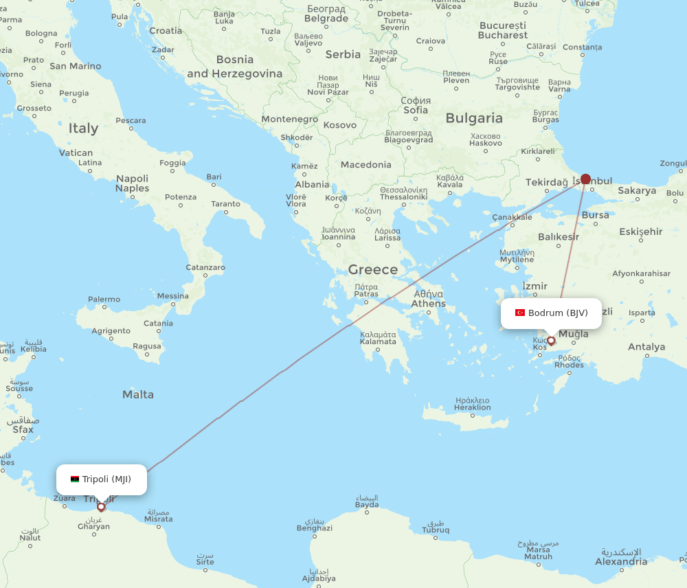 MJI-BJV flight routes