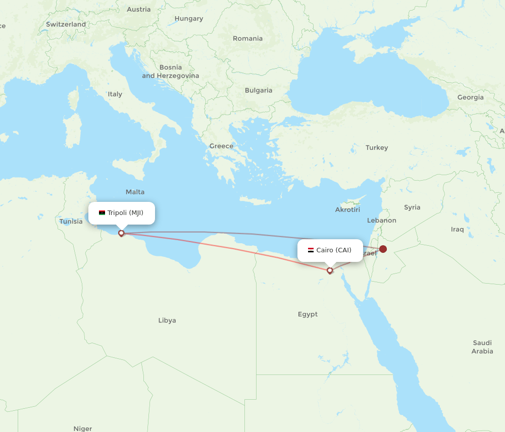 MJI to CAI flights and routes map