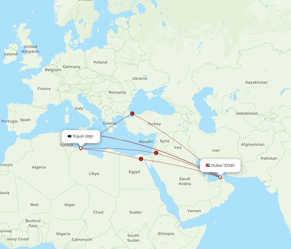 MJI-DXB flight routes