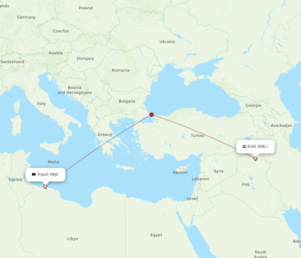 MJI-EBL flight routes