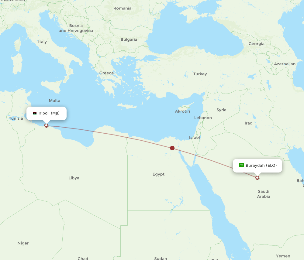 ELQ to MJI flights and routes map