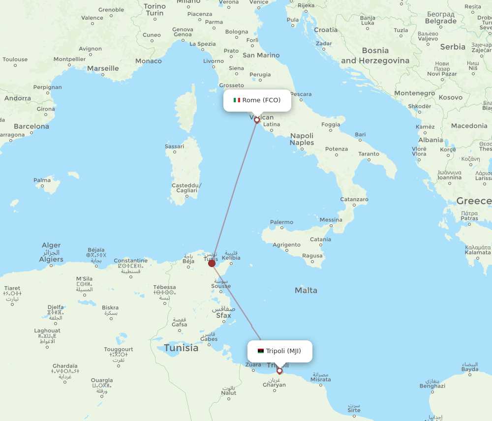 Mitiga, Tripoli - Rome route map and flight paths