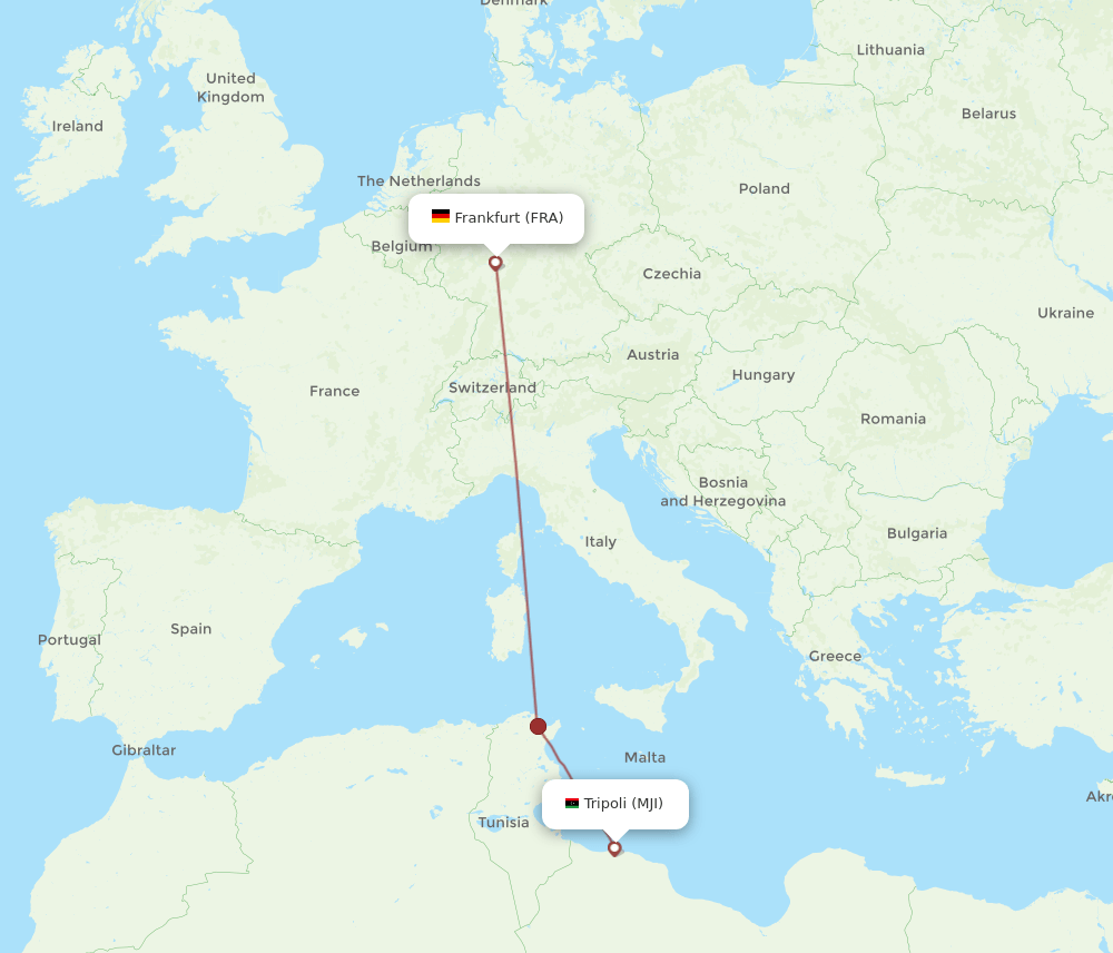 MJI to FRA flights and routes map