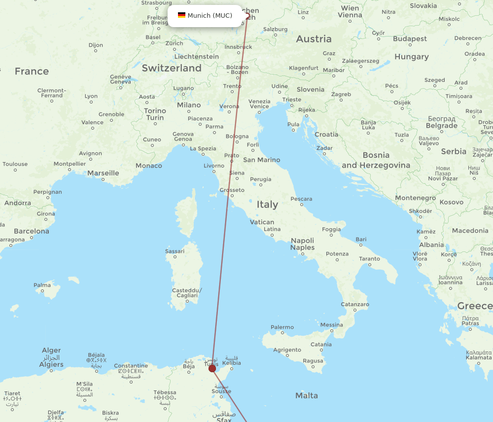 MJI-MUC flight routes