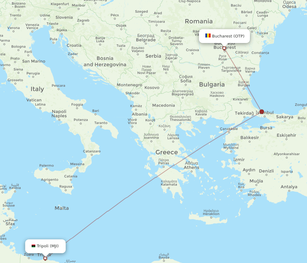 MJI-OTP flight routes