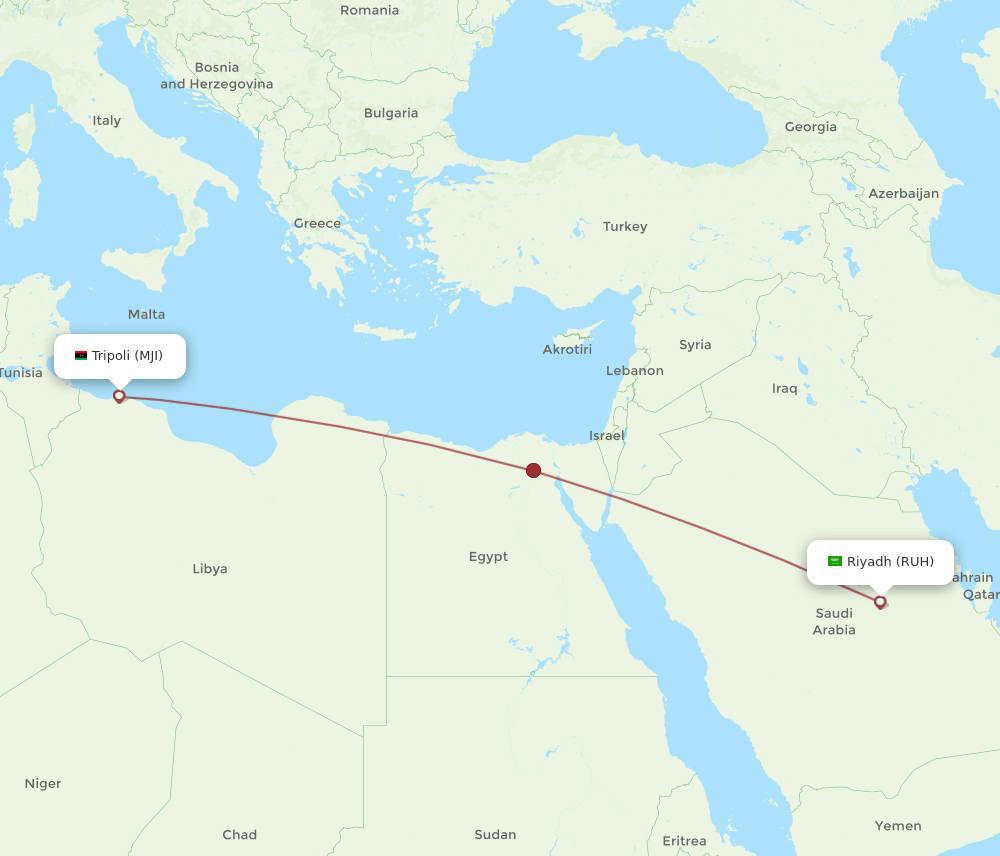 MJI-RUH flight routes