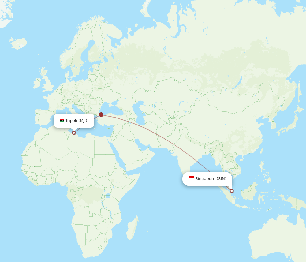 SIN to MJI flights and routes map
