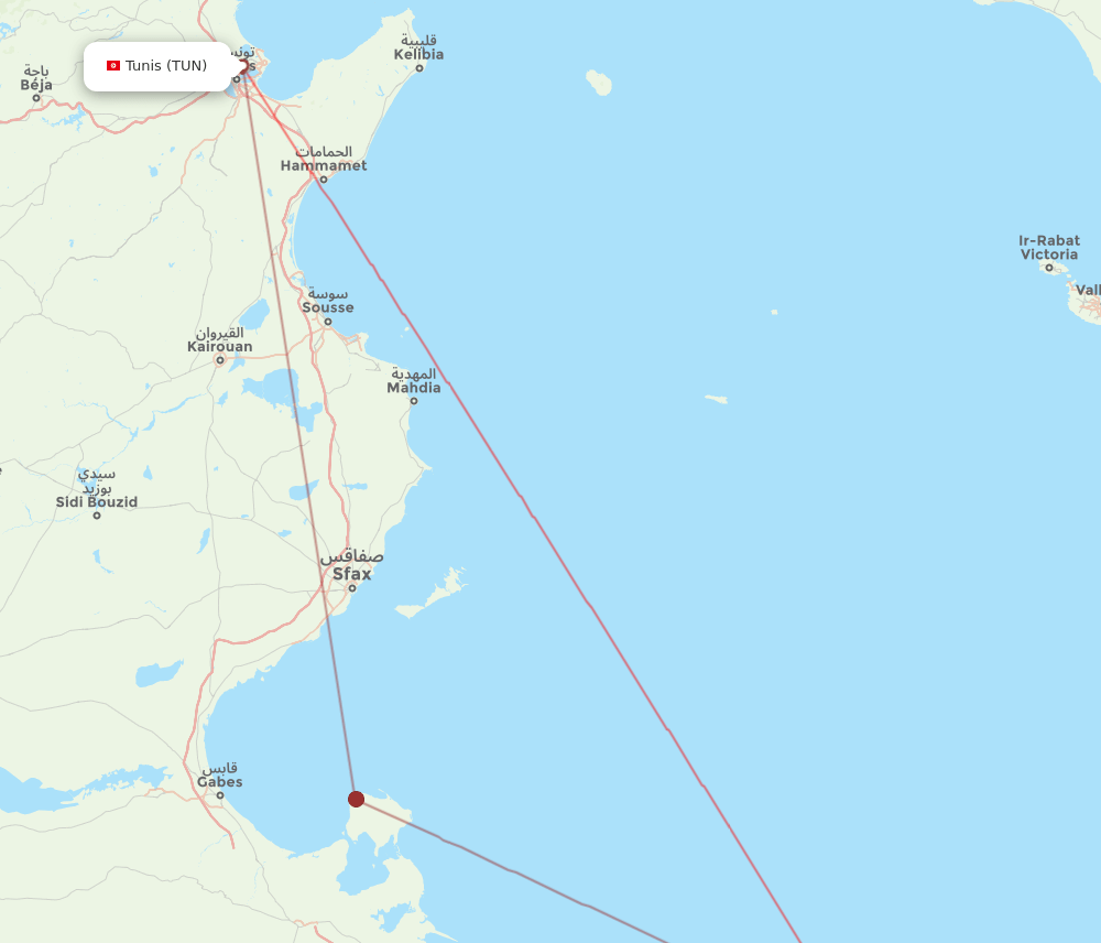 MJI to TUN flights and routes map