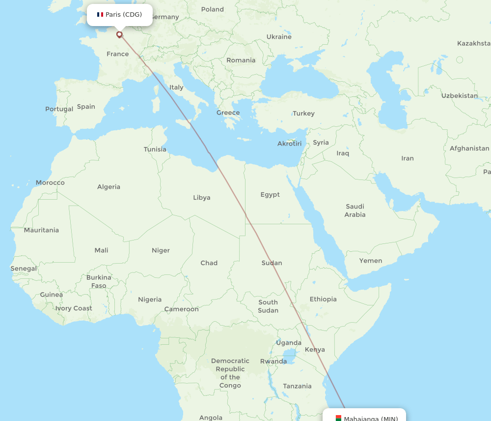 MJN-CDG flight routes