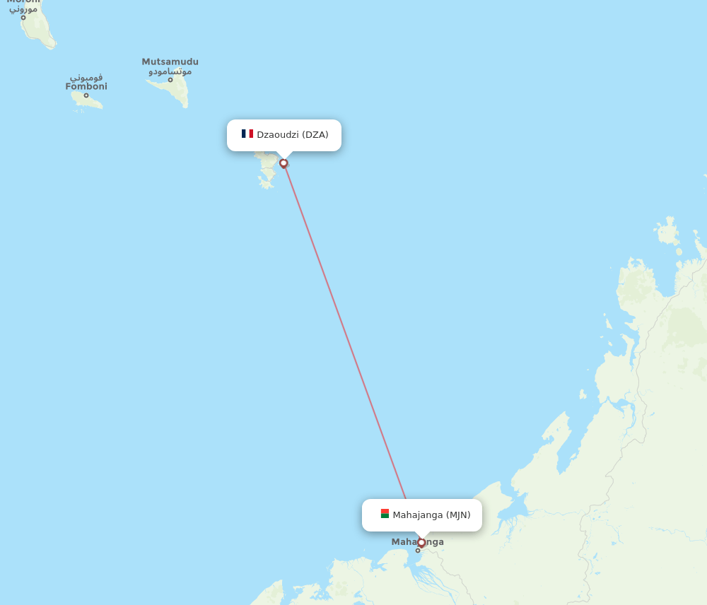 Majunga - Dzaoudzi route map and flight paths