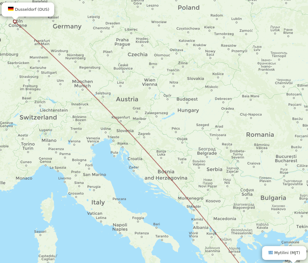 Dusseldorf - Mytilene route map and flight paths