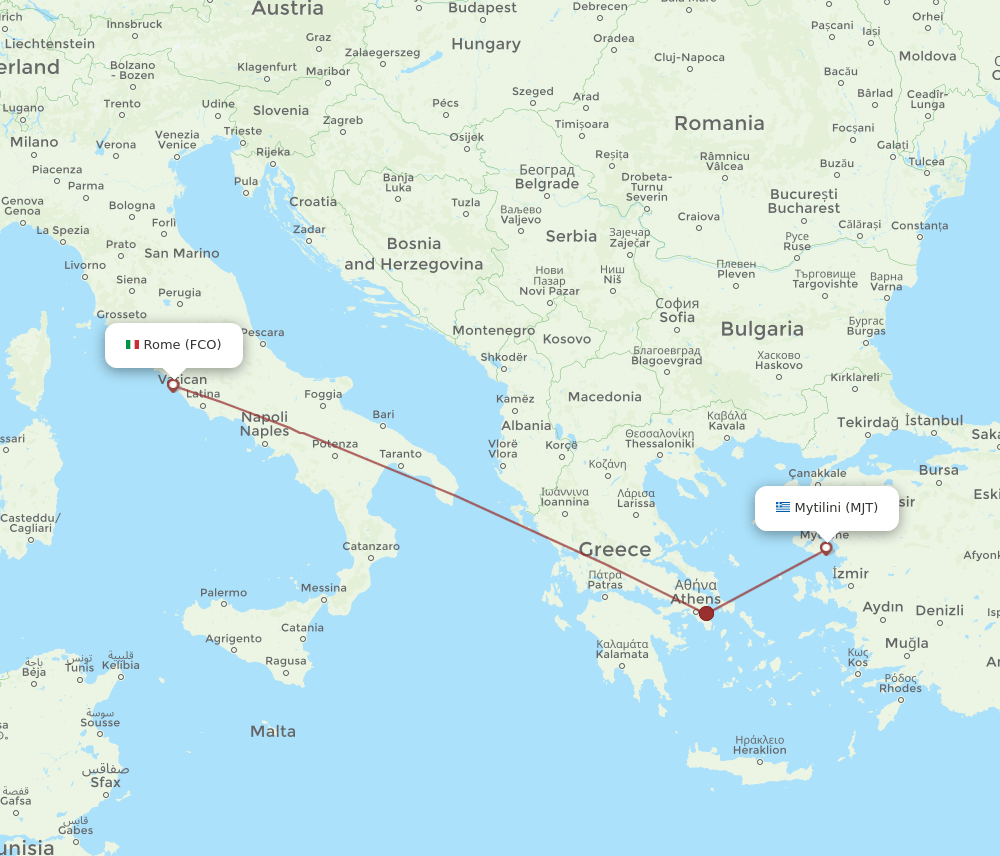 MJT to FCO flights and routes map