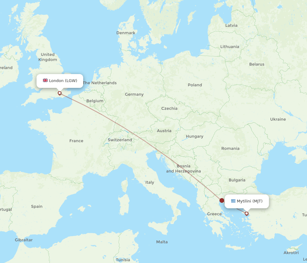 MJT-LGW flight routes