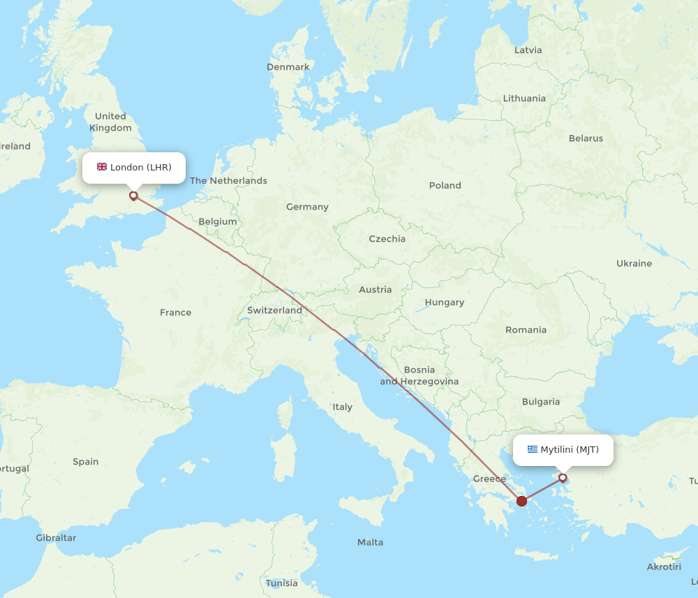 MJT to LHR flights and routes map