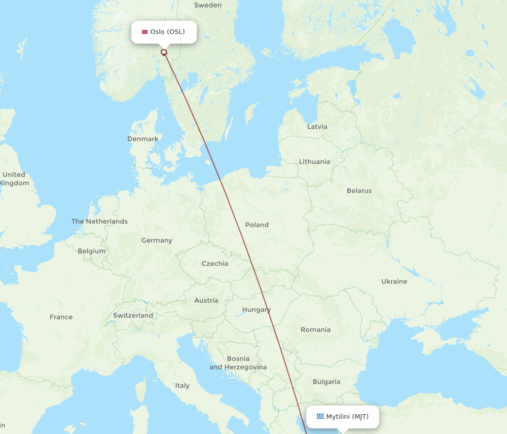 Oslo - Mytilene route map and flight paths