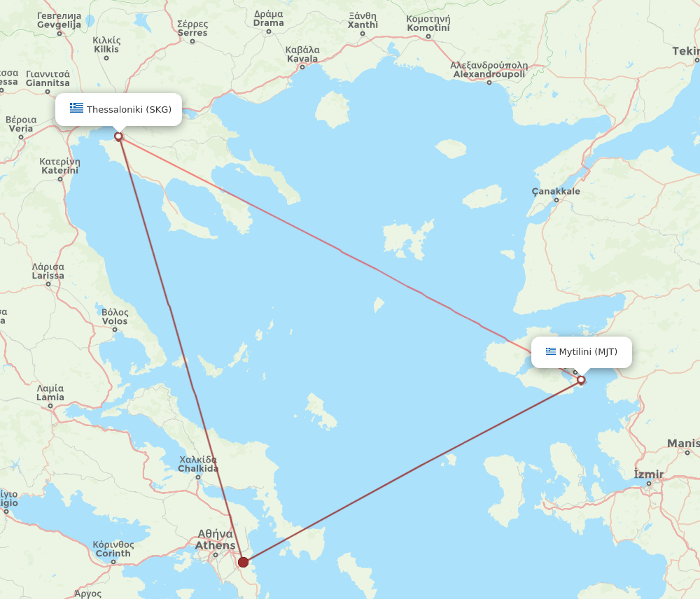 MJT to SKG flights and routes map