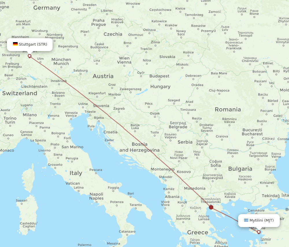 Stuttgart - Mytilene route map and flight paths