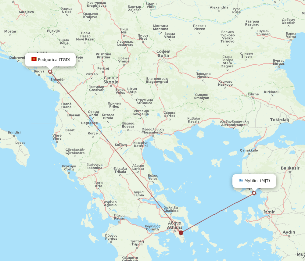 MJT to TGD flights and routes map