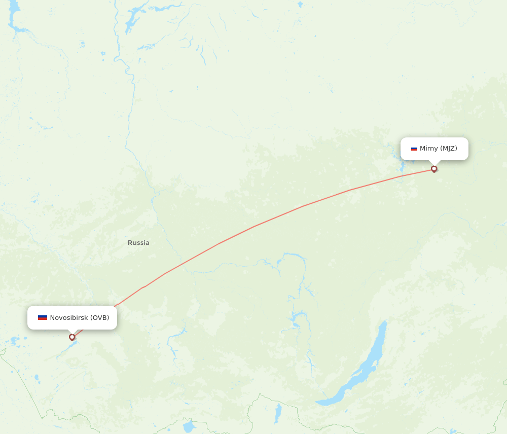 Mirnyj - Novosibirsk route map and flight paths