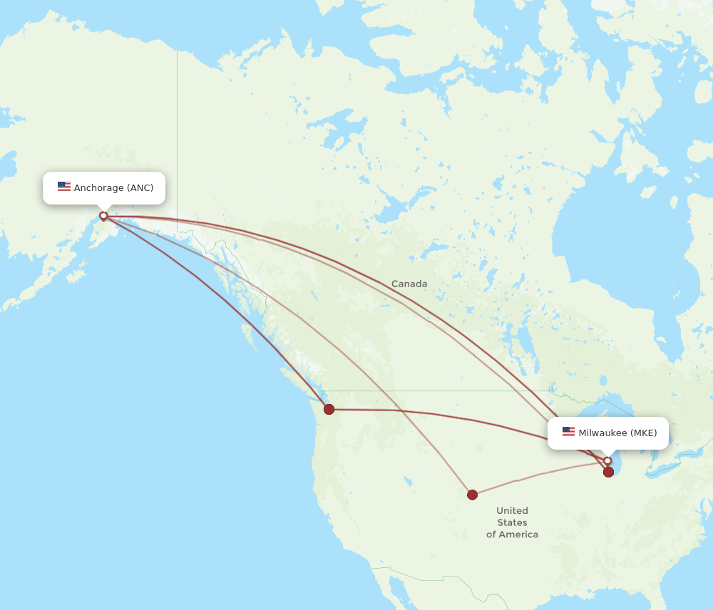 MKE-ANC flight routes