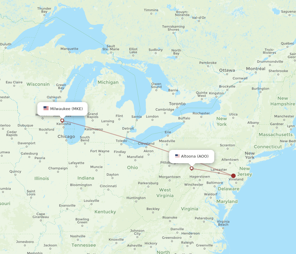 MKE-AOO flight routes