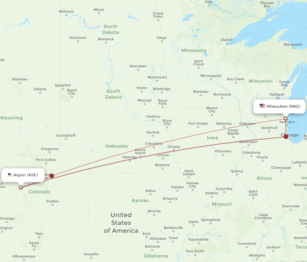 MKE to ASE flights and routes map