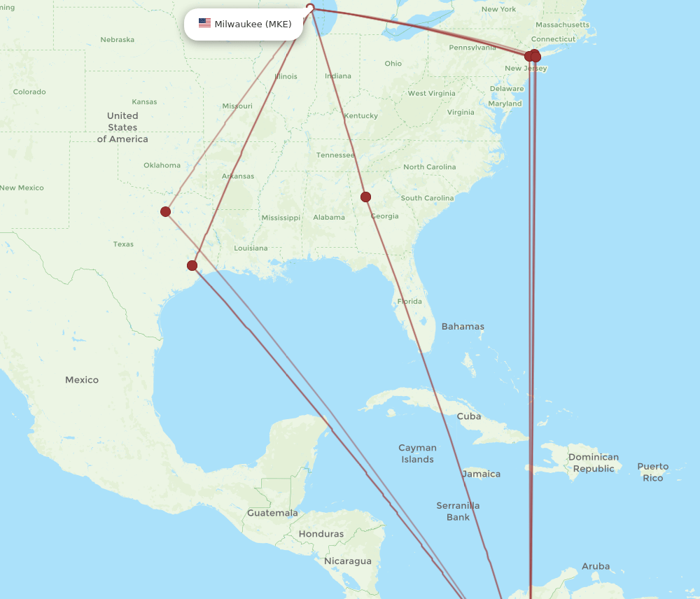 MKE-BOG flight routes