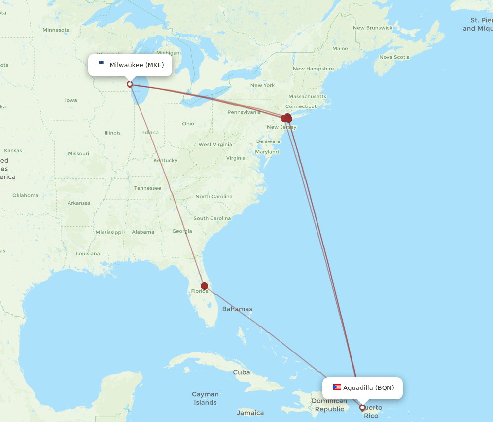 MKE-BQN flight routes