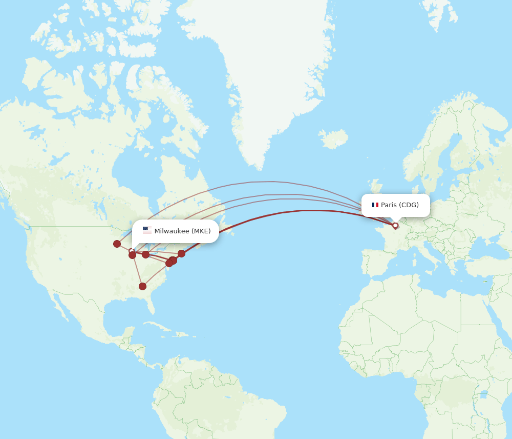 MKE-CDG flight routes