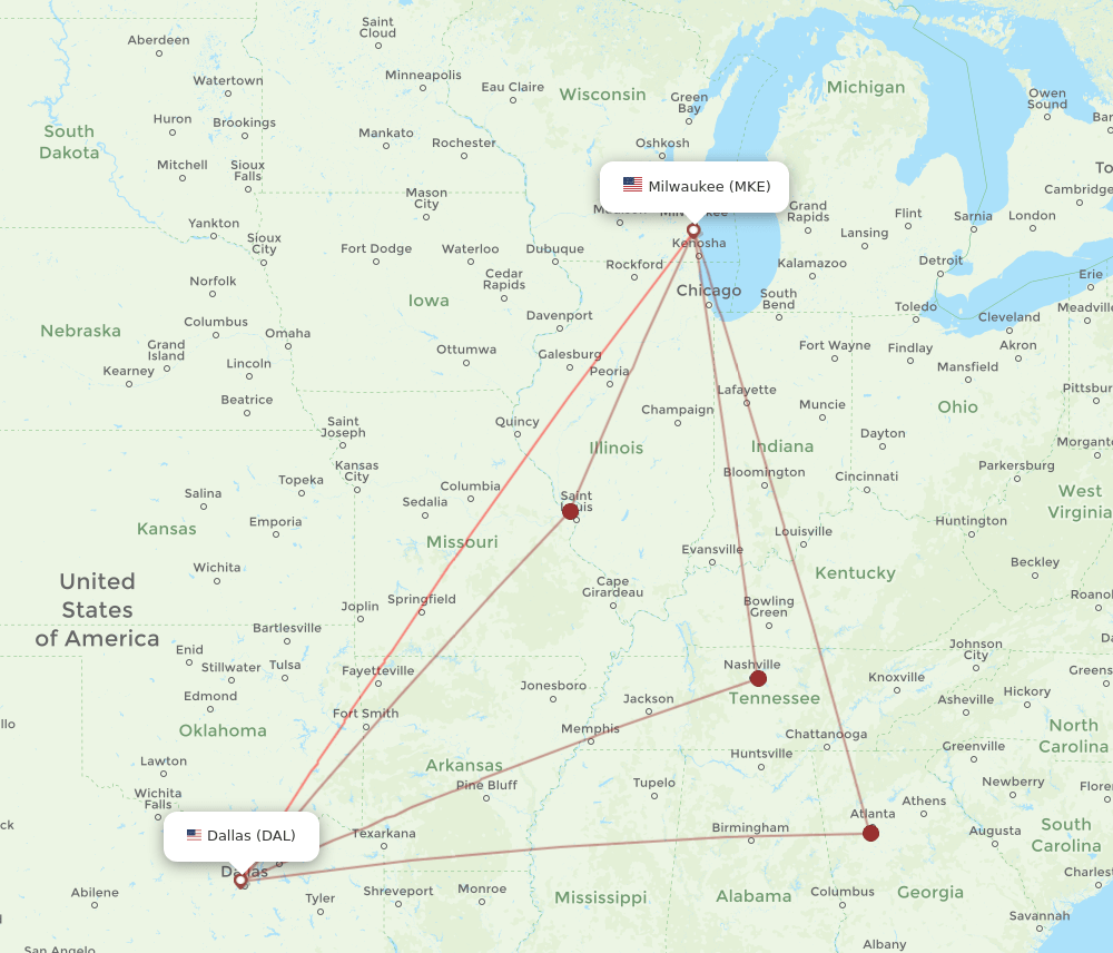 MKE-DAL flight routes