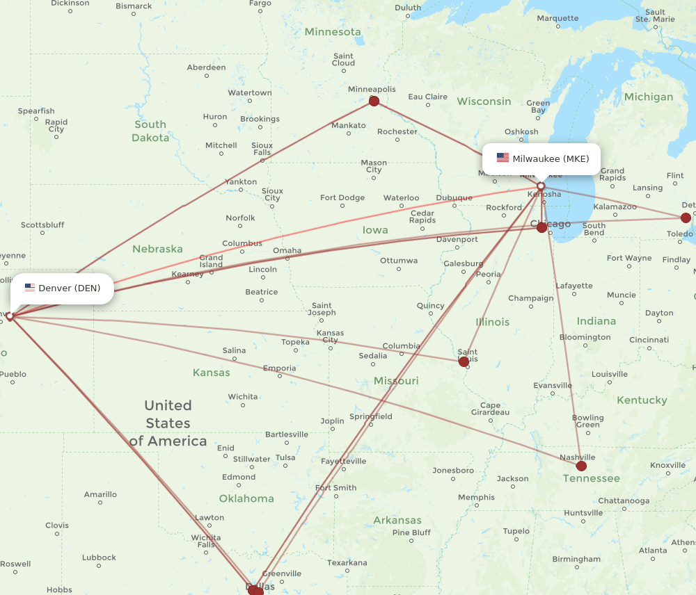 MKE-DEN flight routes
