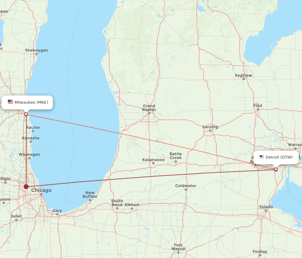 MKE-DTW flight routes