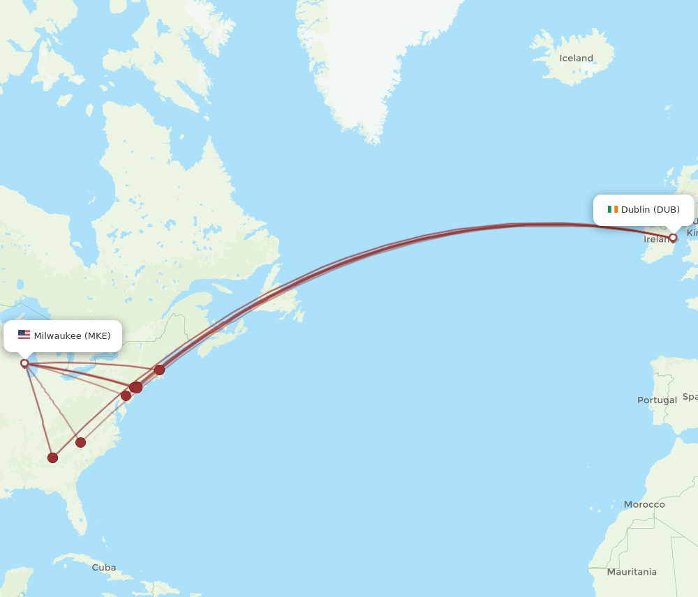 MKE-DUB flight routes