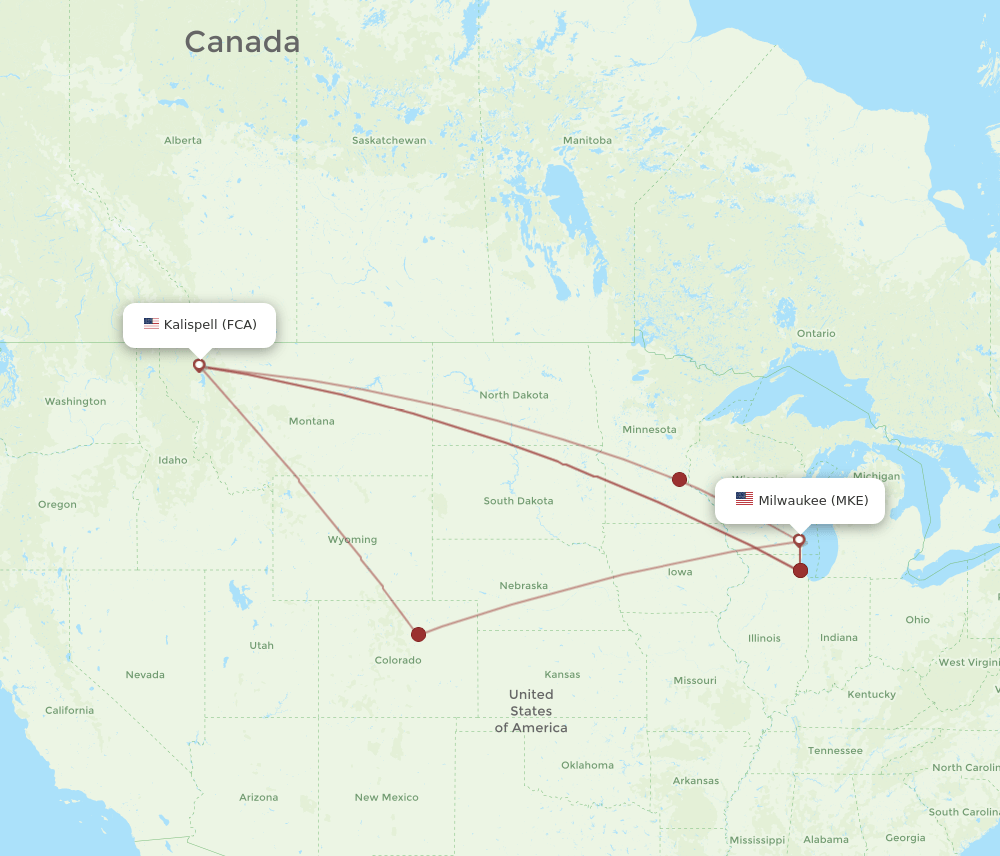 MKE to FCA flights and routes map