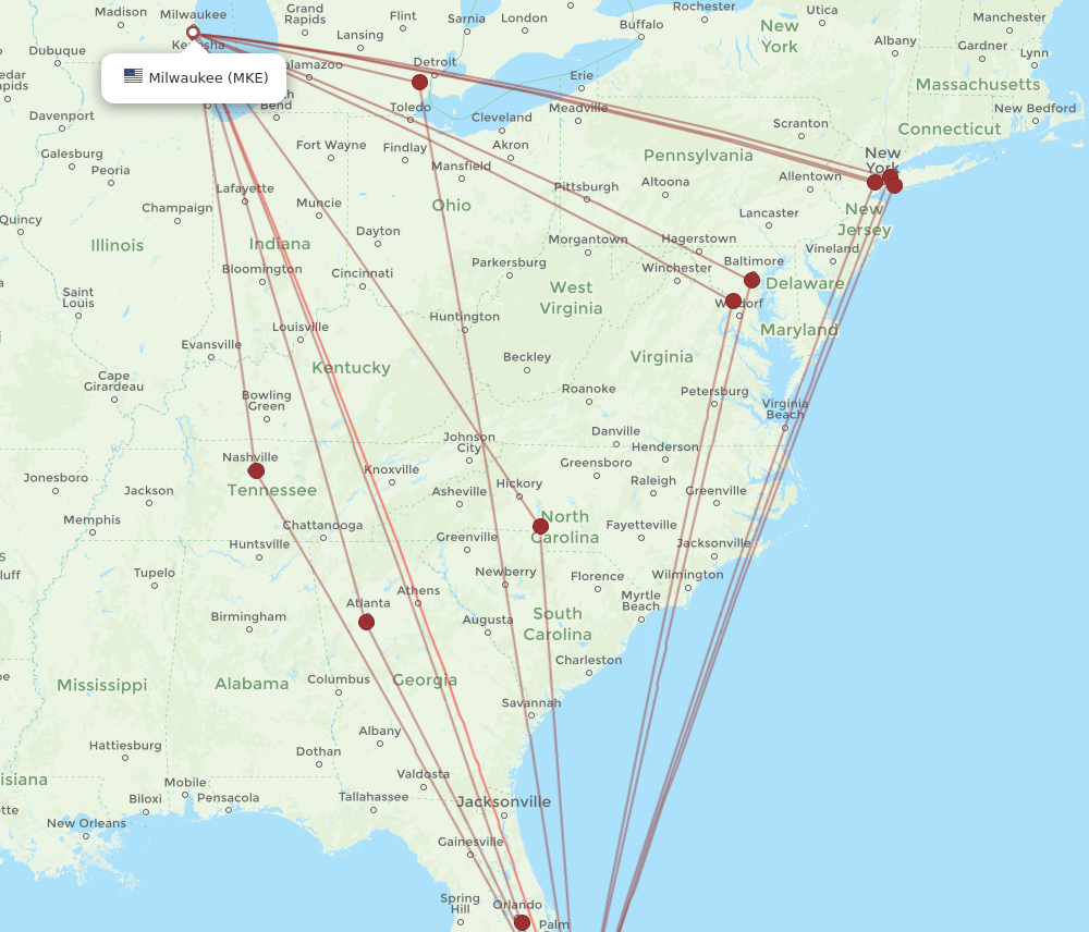 MKE-FLL flight routes