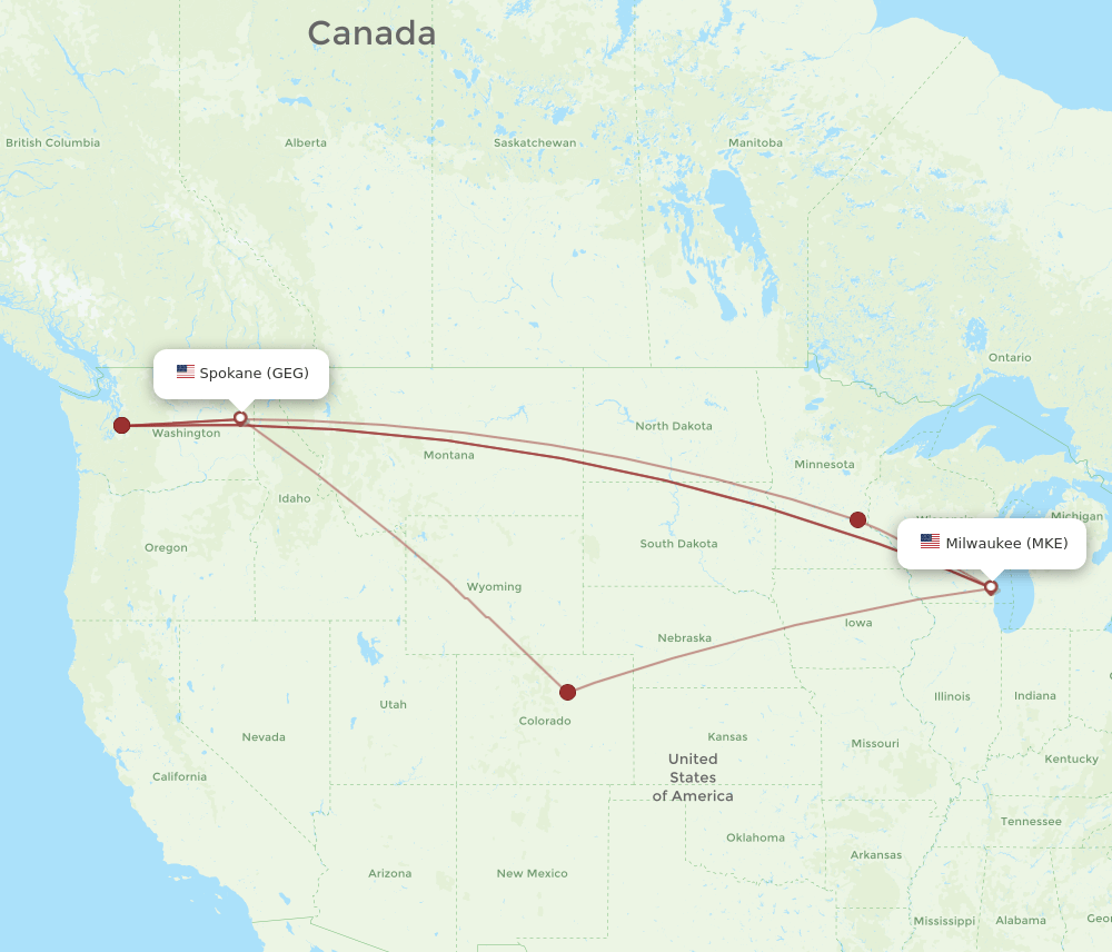 MKE-GEG flight routes