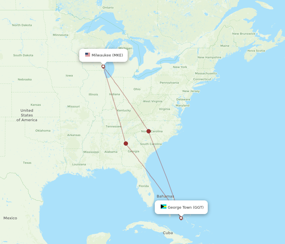 MKE-GGT flight routes