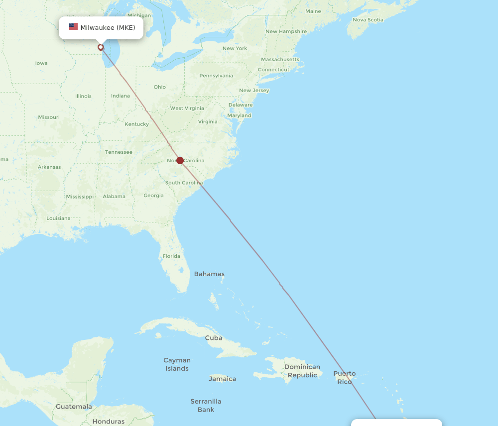 MKE-GND flight routes