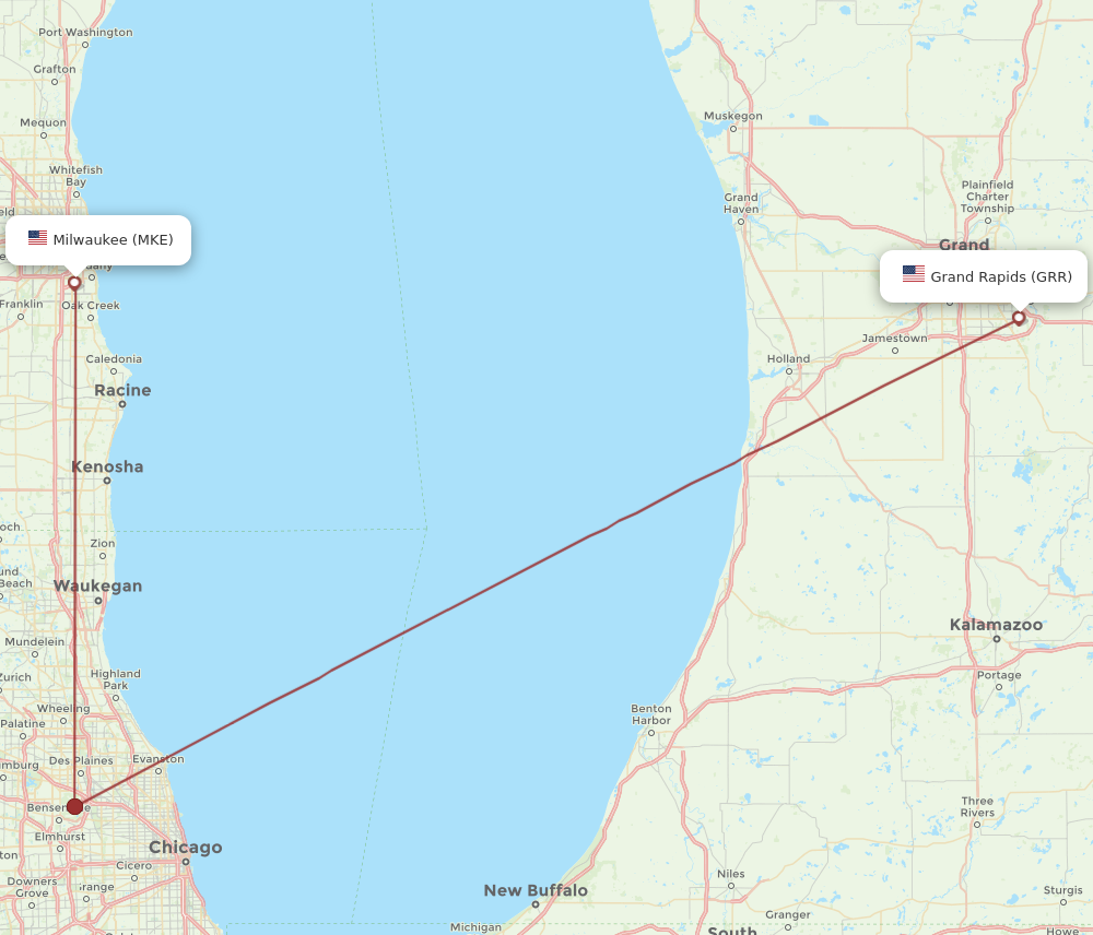 MKE to GRR flights and routes map