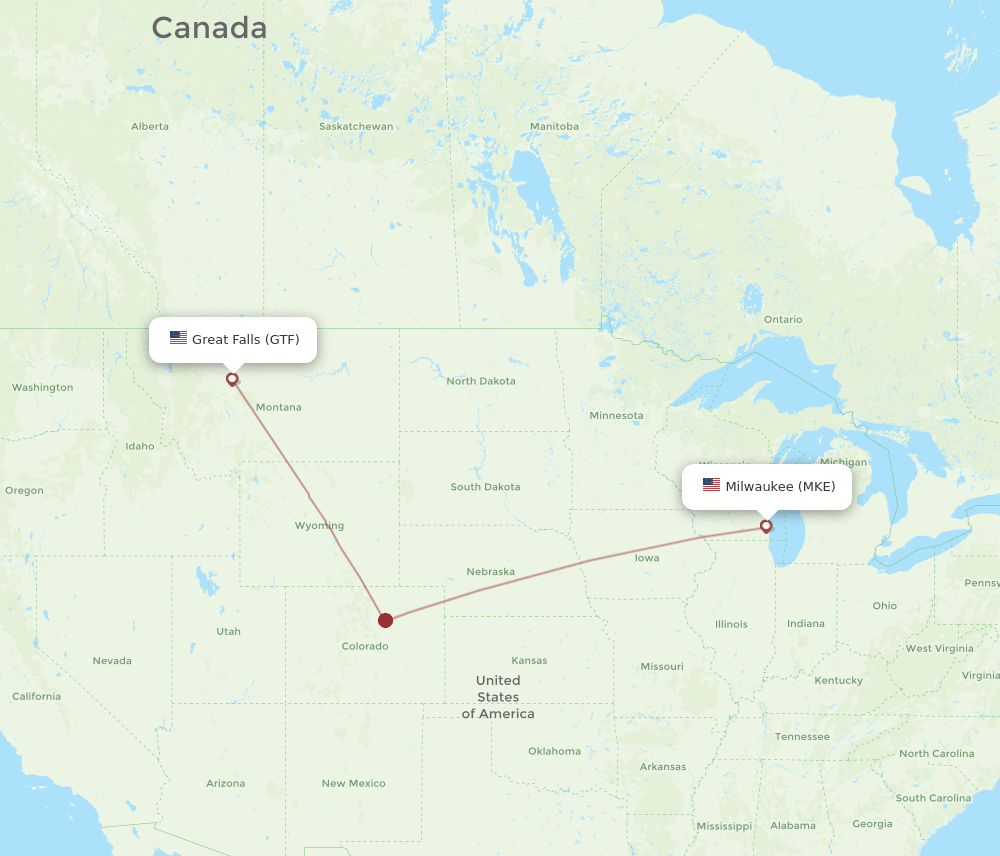 MKE-GTF flight routes