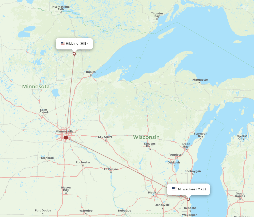 MKE-HIB flight routes
