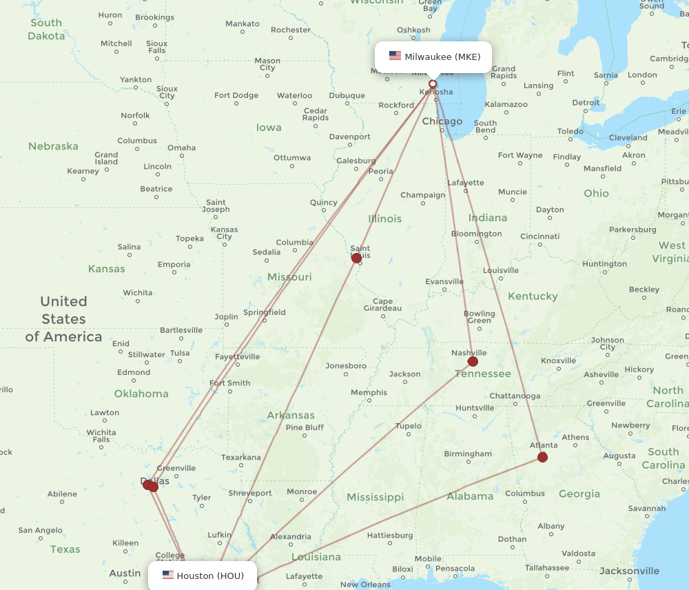 MKE-HOU flight routes