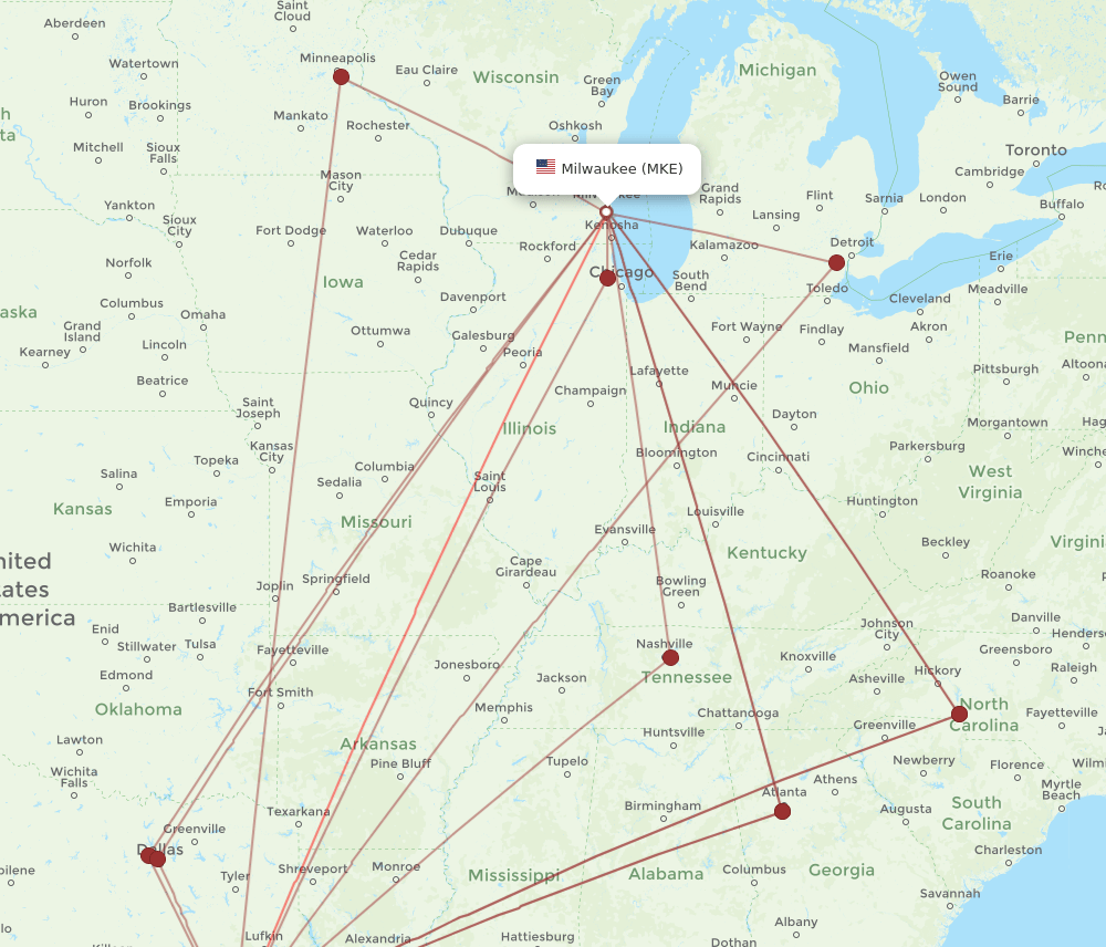 MKE-IAH flight routes