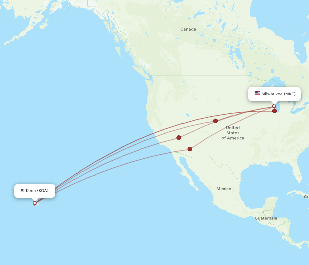 MKE-KOA flight routes