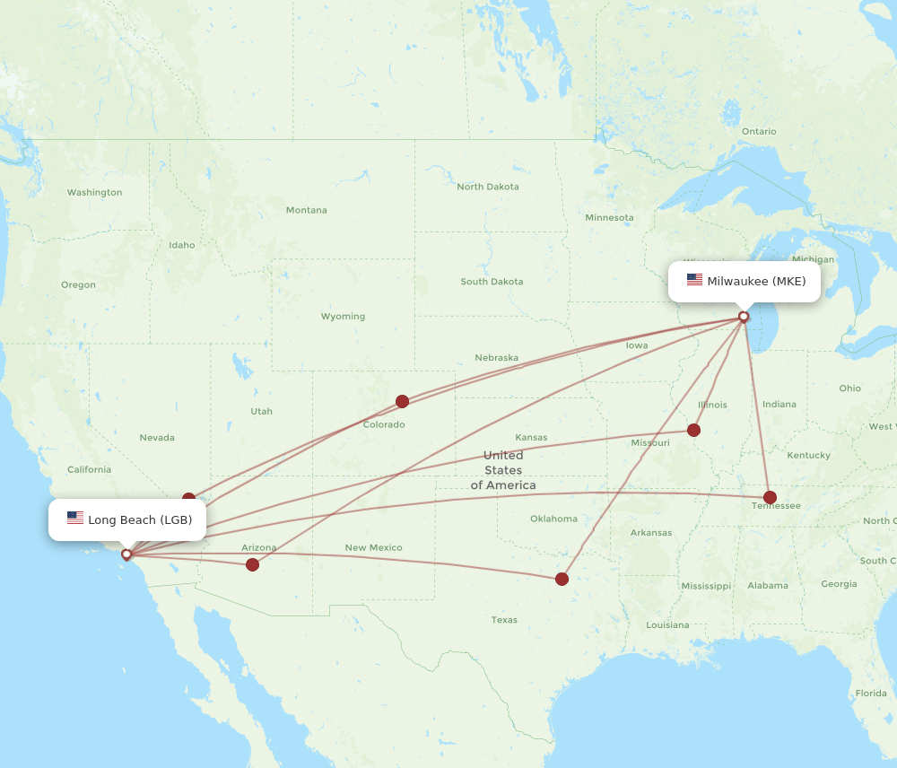 MKE-LGB flight routes