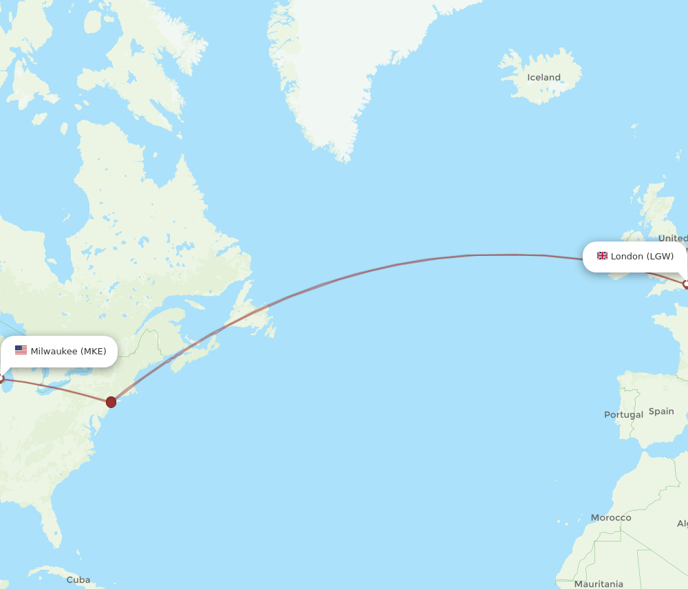 MKE-LGW flight routes